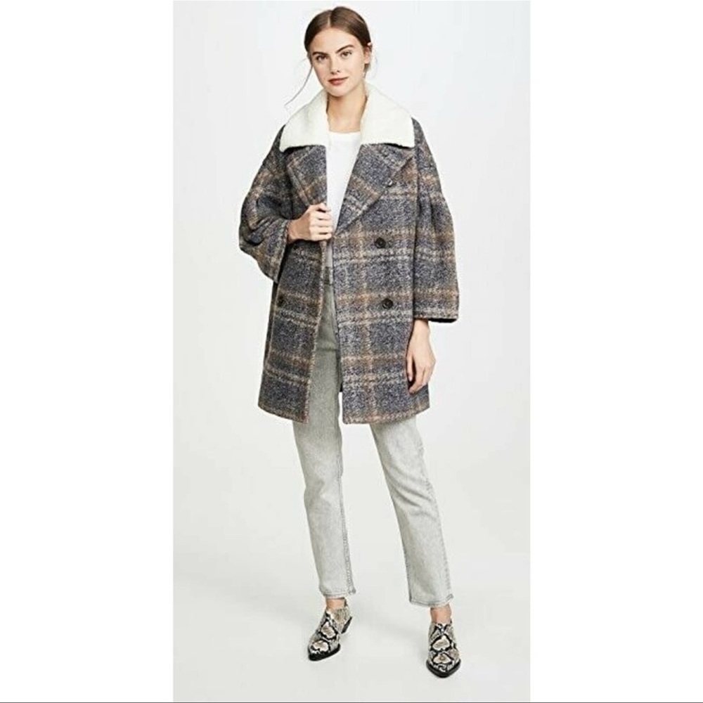 Joie Blue Angelina Double Breasted Plaid Jacket